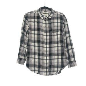 American Eagle Oversized Flannel Lavender White Black Size Medium Fall Cozy